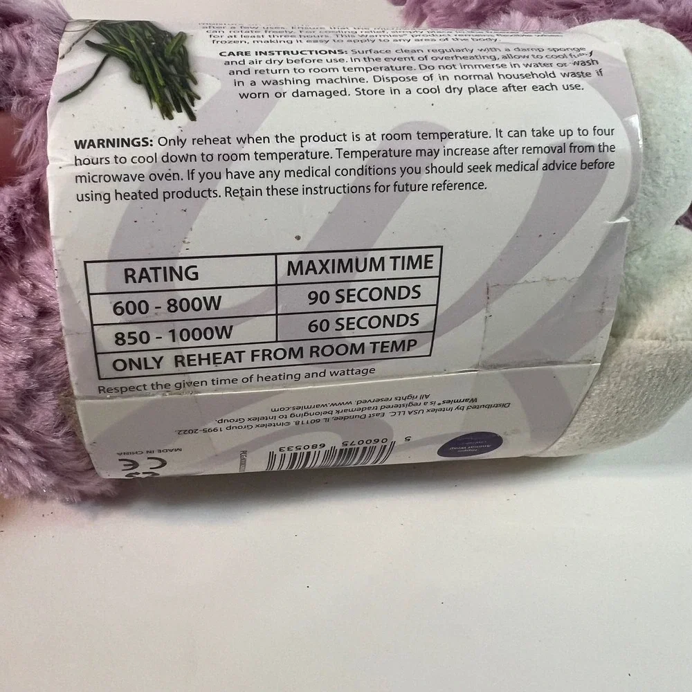 Warmies Purple Hippo Microwavable Neck‎ Wrap Lavendar OS NIP